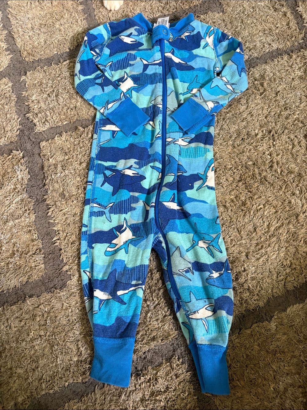 12-18 months Hanna Andersson Blue Shark Print Kids open Footed One-Piece